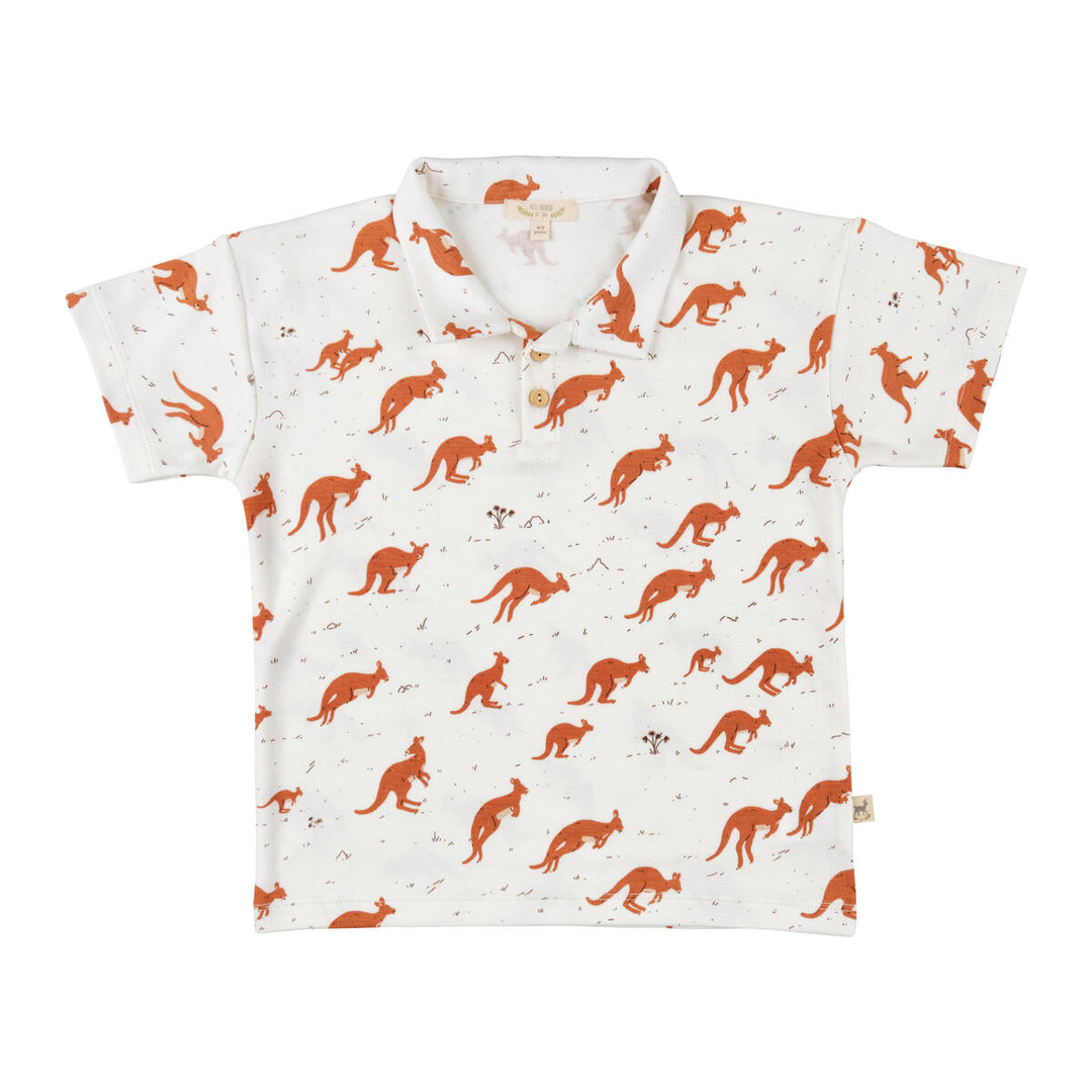 Polo T-Shirt, Kangaroo Mob - Ivory