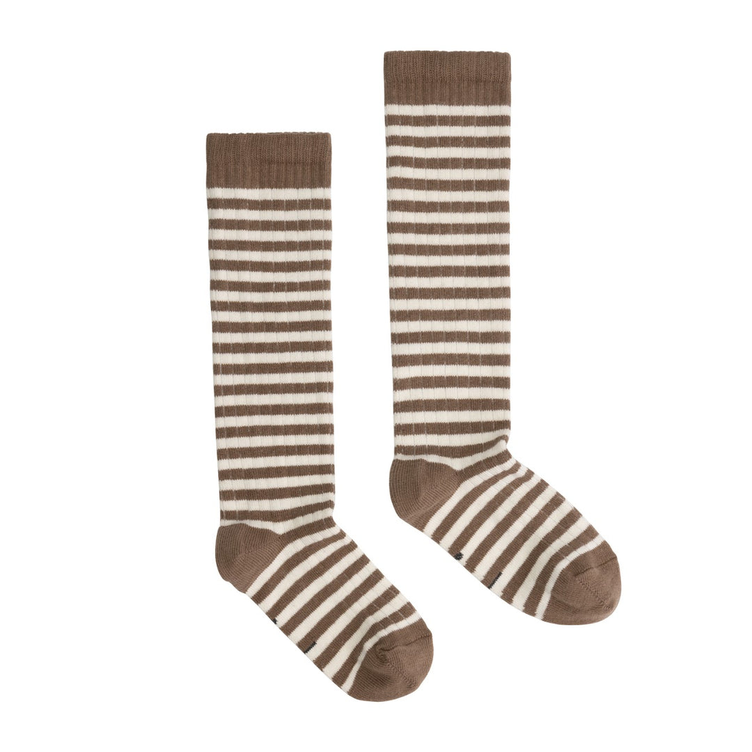 Long Ribbed Socks, Brownie/Cream