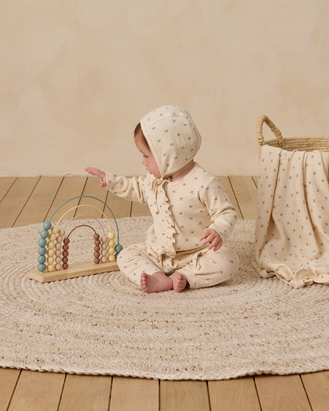 Ruffle Jumpsuit, Blue Ditsy