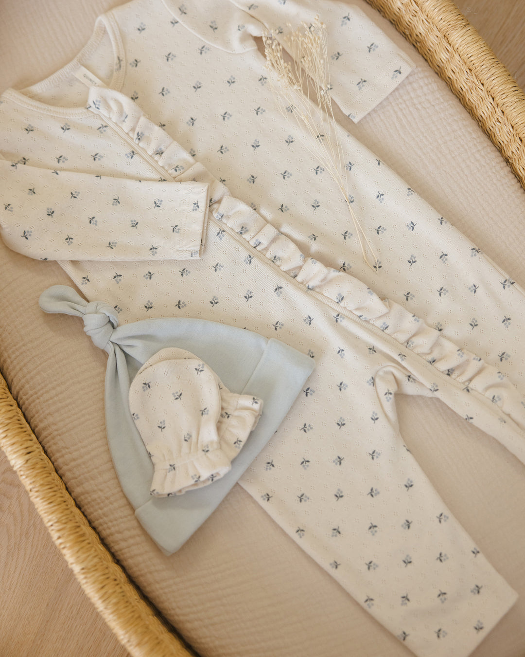 Ruffle Jumpsuit, Blue Ditsy