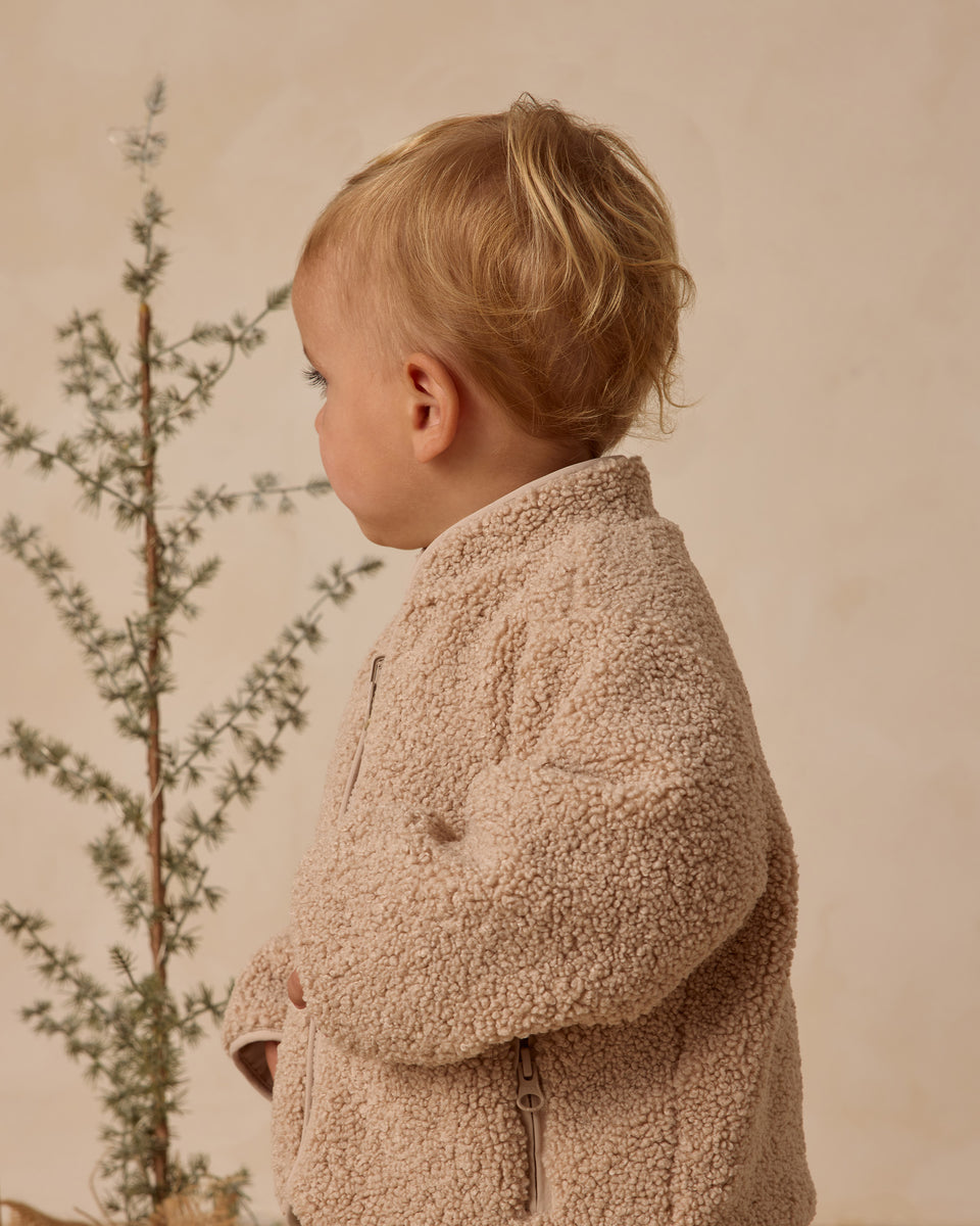 Quincy Mae Shearling Zip Jacket, Oat | BlackBear Children's Boutique