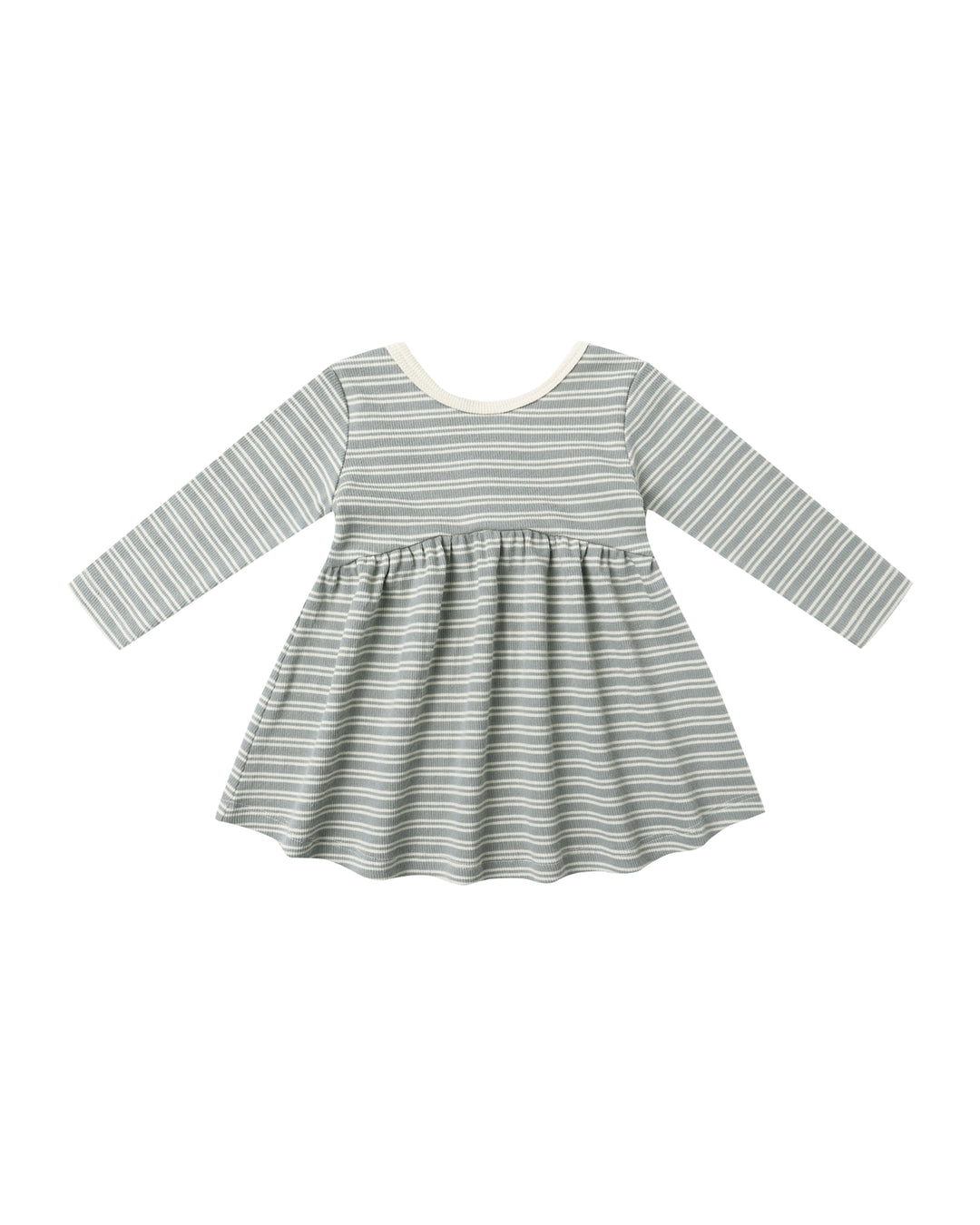 Ribbed L/S Dress, Steel Blue Micro Stripe
