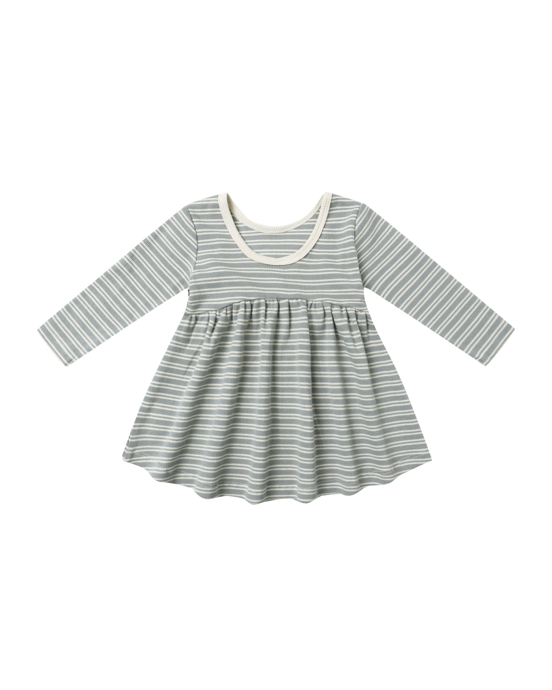 Ribbed L/S Dress, Steel Blue Micro Stripe