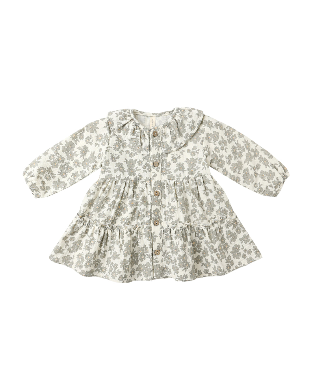 Ruffle Collar Button Dress, Green Floral