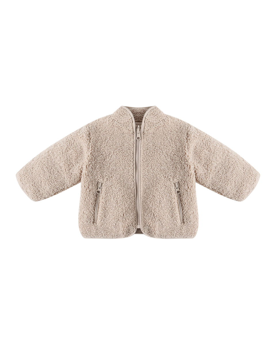 Quincy Mae Shearling Zip Jacket, Oat | BlackBear Children's Boutique
