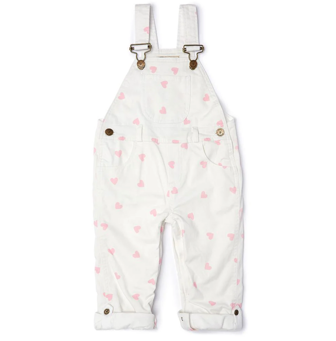 Cord Dungarees, Heart Print Cream