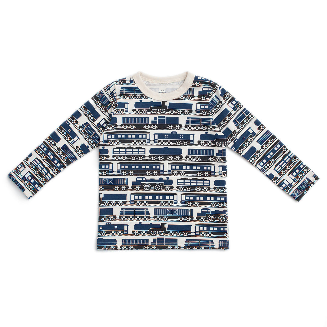 Long-Sleeve Tee, Trains Navy