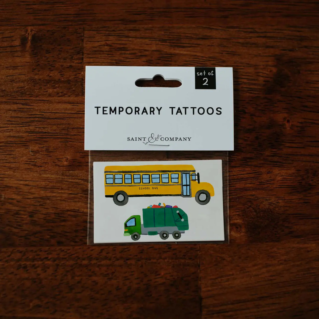 Saint & Co Temporary Tattoos, School Bus + Trash