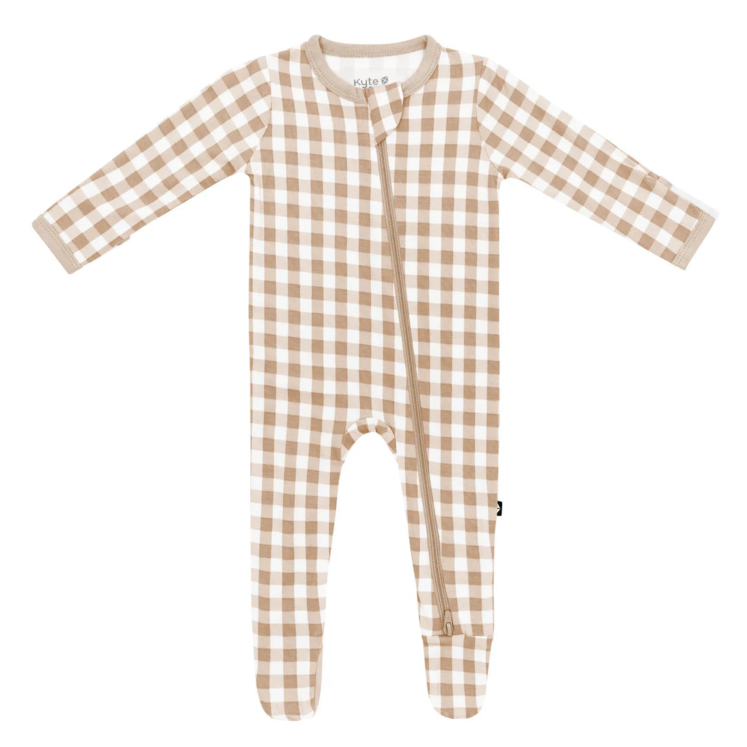 Kyte Zippered Footie, Gingham Bisque