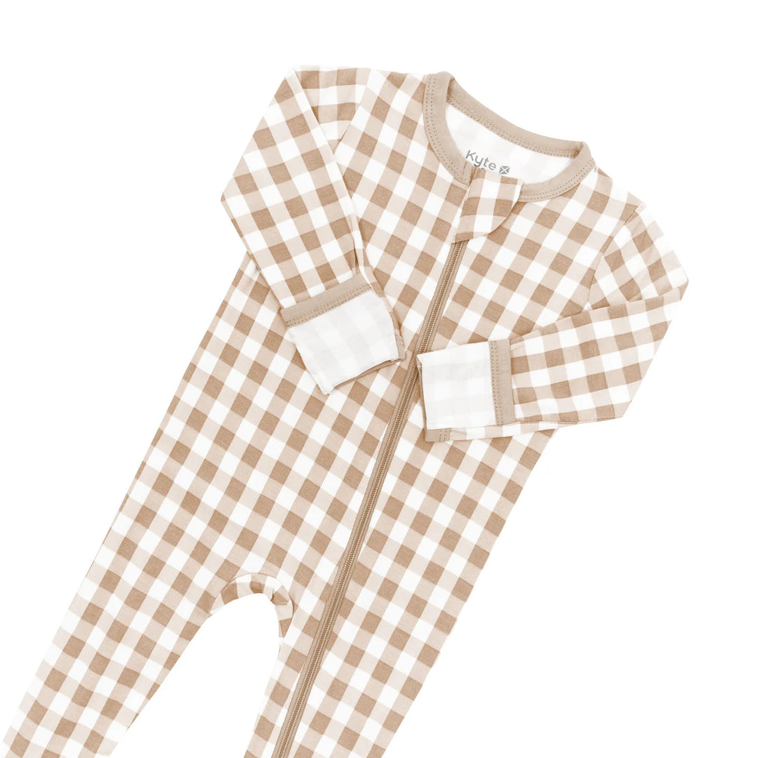 Kyte Zippered Footie, Gingham Bisque