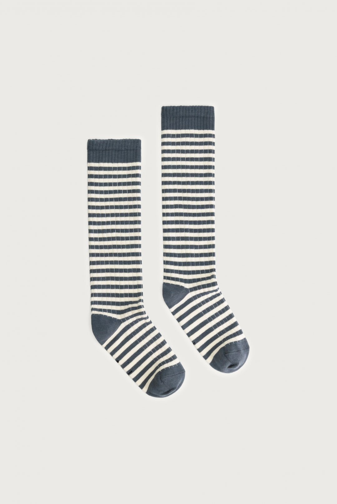 Long Ribbed Socks, Blue Grey/Cream