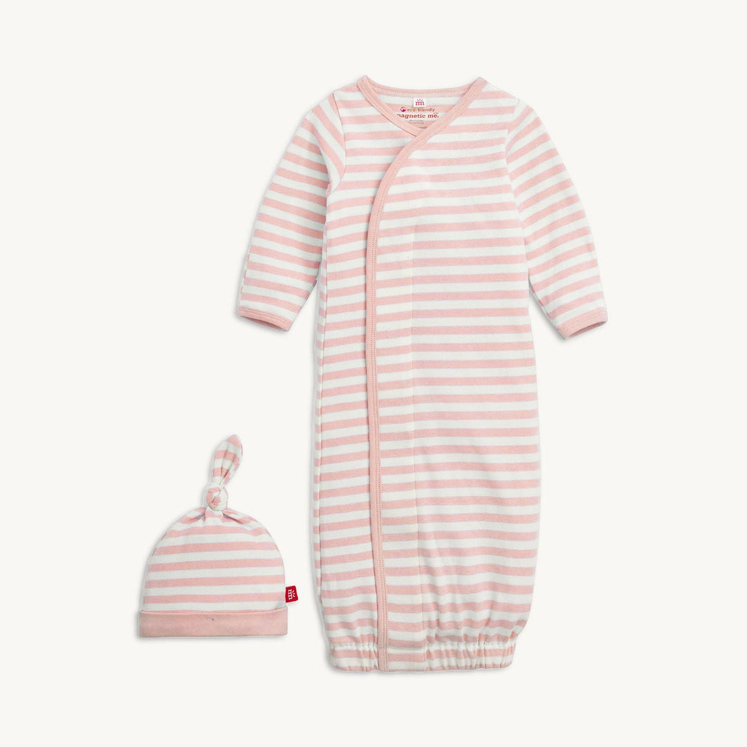 Organic Cotton Gown + Hat Set, Pink Stripe