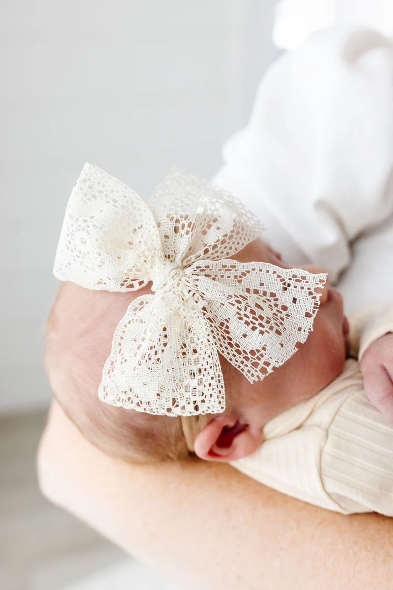 Bow Headband - Lace, Ivory Floral