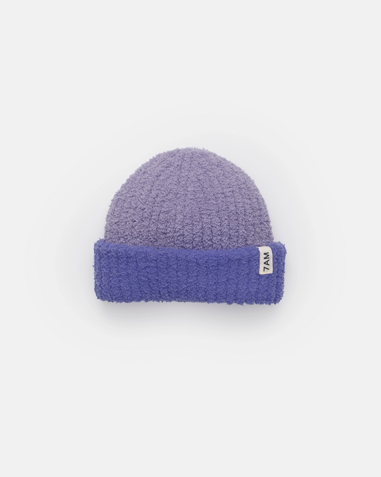 2-Tone Ribbed Beanie - Fuzzy, Taro Imperial