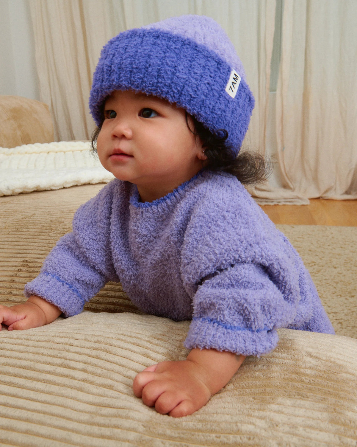2-Tone Ribbed Beanie - Fuzzy, Taro Imperial