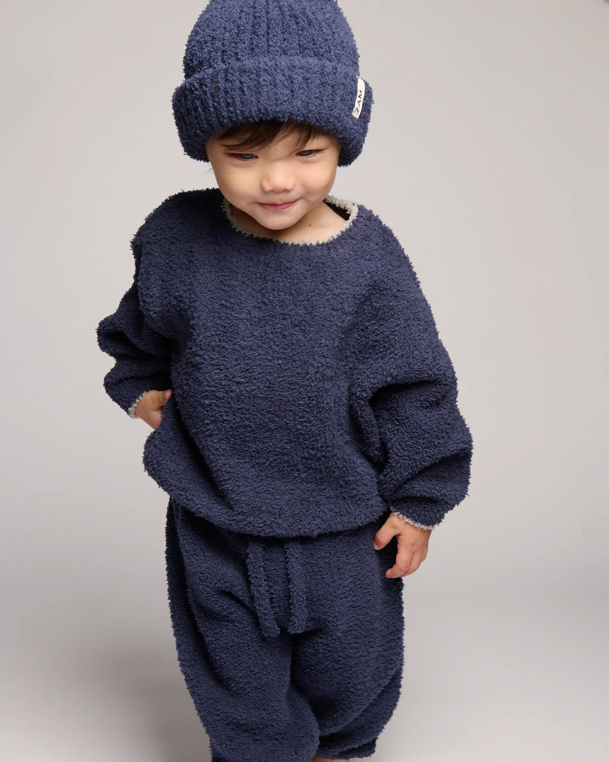 Ribbed Beanie - Fuzzy, Navy