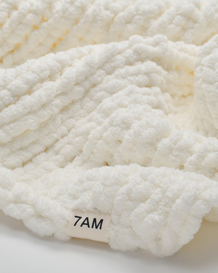 Hand-Knit Throw - Chenille, Ecru