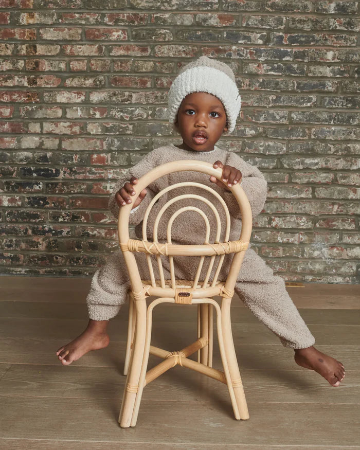 2-Tone Ribbed Beanie Fuzzy, Taupe Ecru