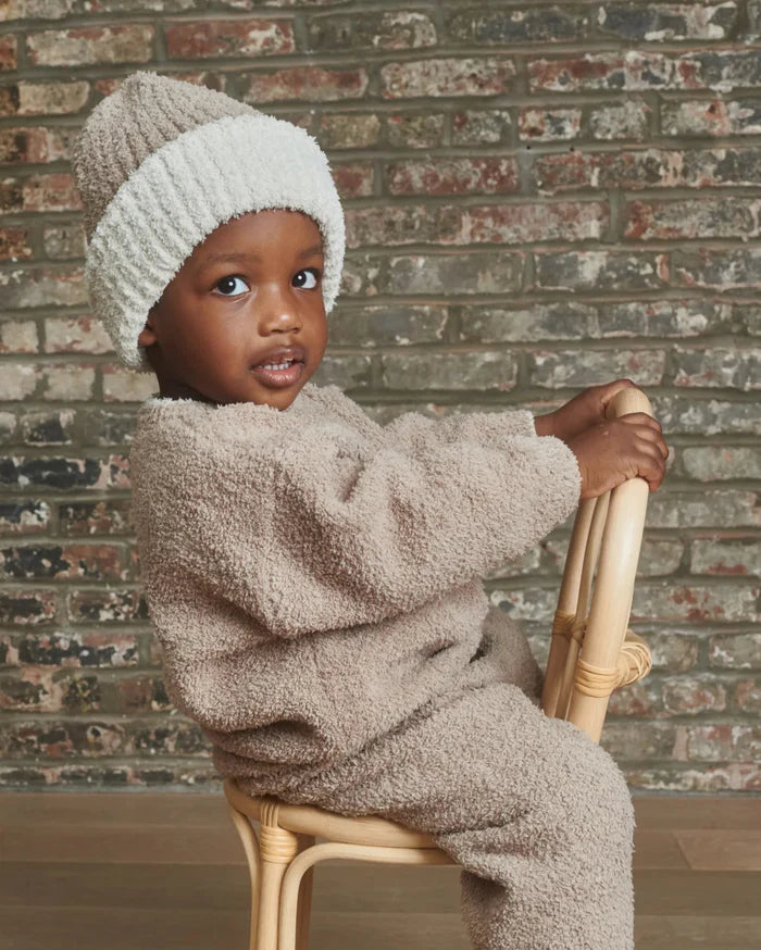 2-Tone Ribbed Beanie Fuzzy, Taupe Ecru