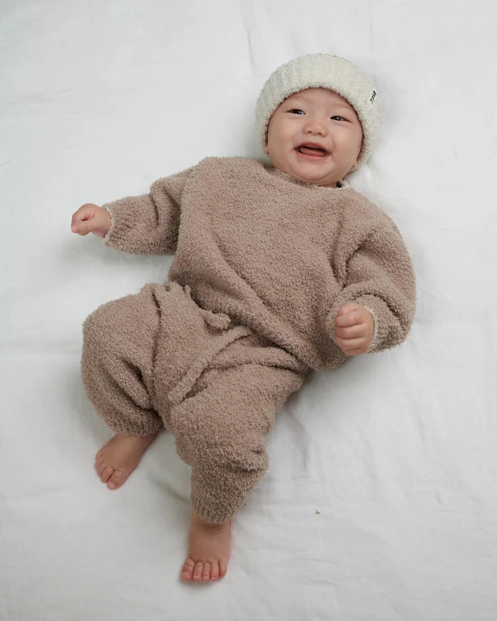 2-Tone Ribbed Beanie Fuzzy, Taupe Ecru