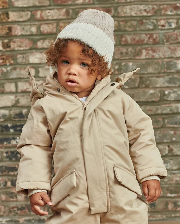 2-Tone Ribbed Beanie Fuzzy, Taupe Ecru