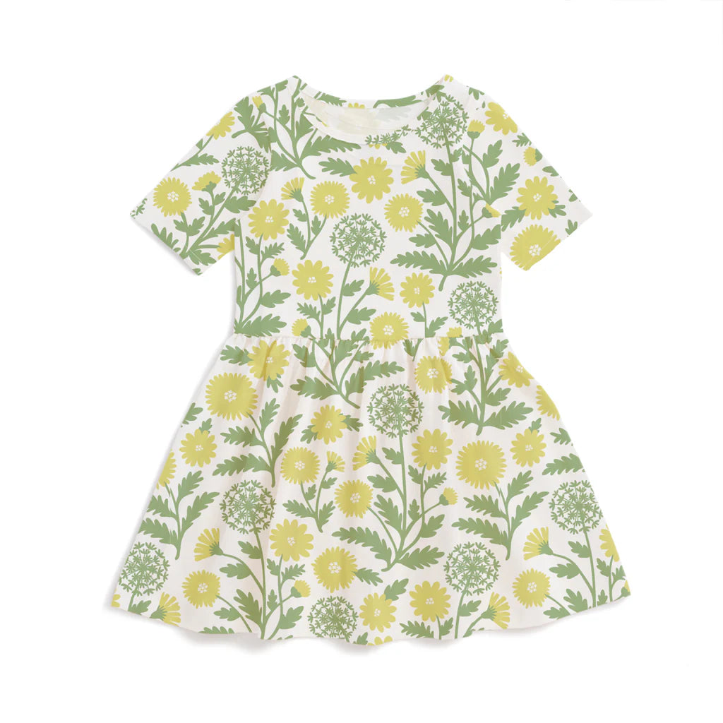 Alberta Dress, Dandelions Green & Yellow