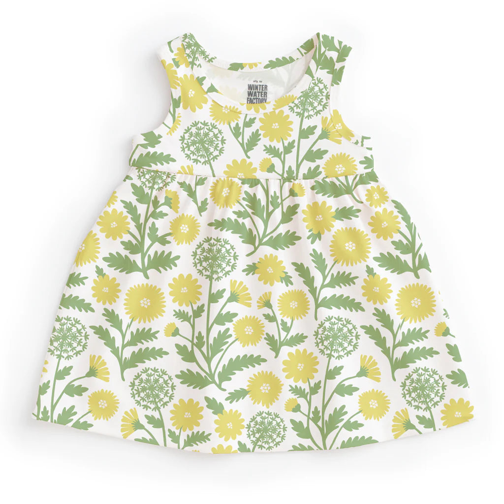 Alna Baby Dress, Dandelions Green & Yellow