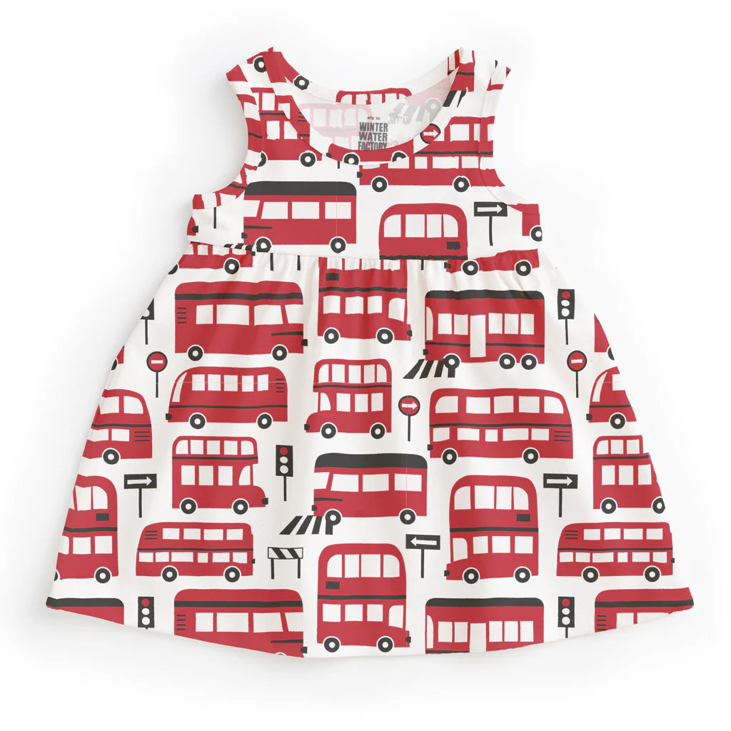 Alna Baby Dress, Double-Decker Buses Red