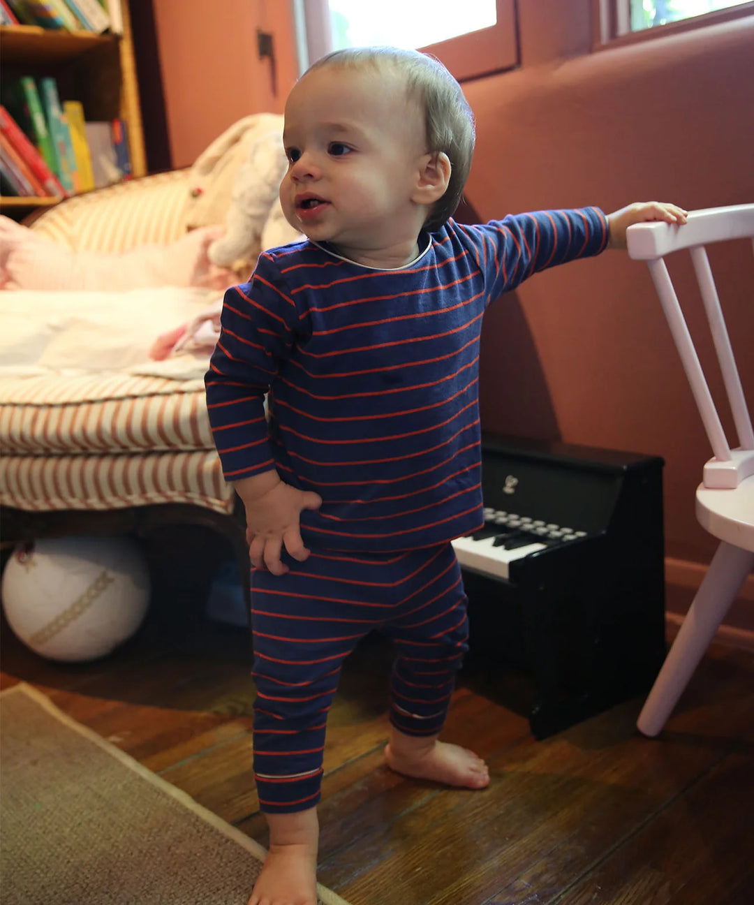 Andy Baby Legging, Navy Fine Stripe