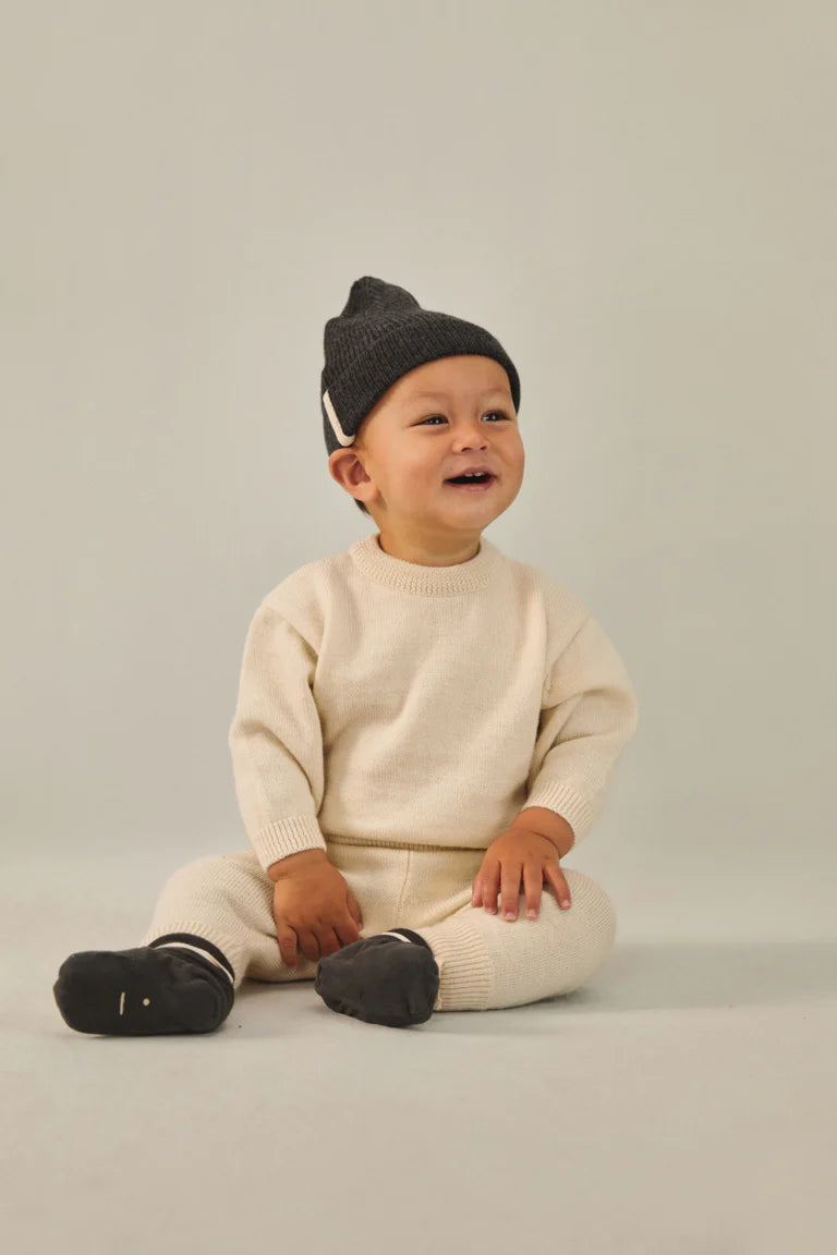 Baby Knitted Beanie, Nearly Black Melange