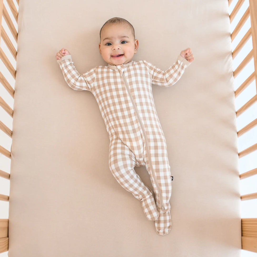 Kyte Zippered Footie, Gingham Bisque