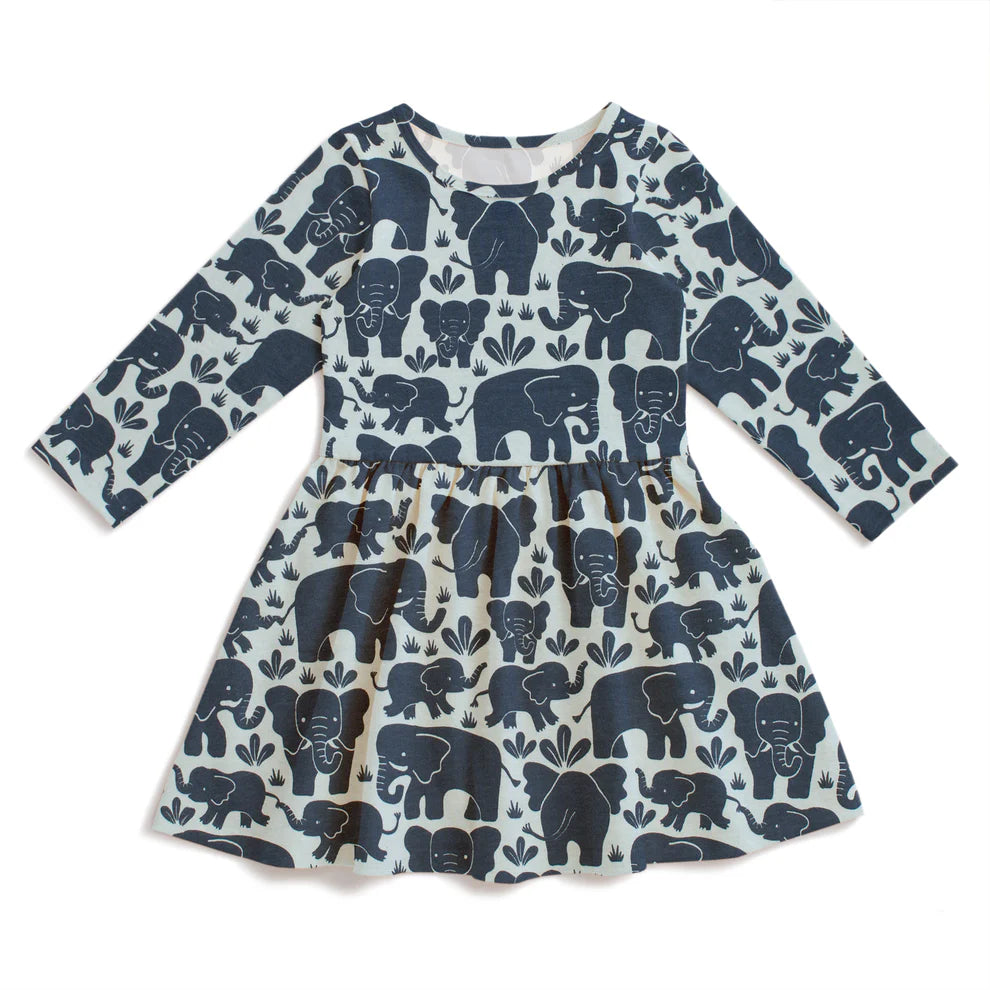 Calgary Dress, Elephant Herd Navy
