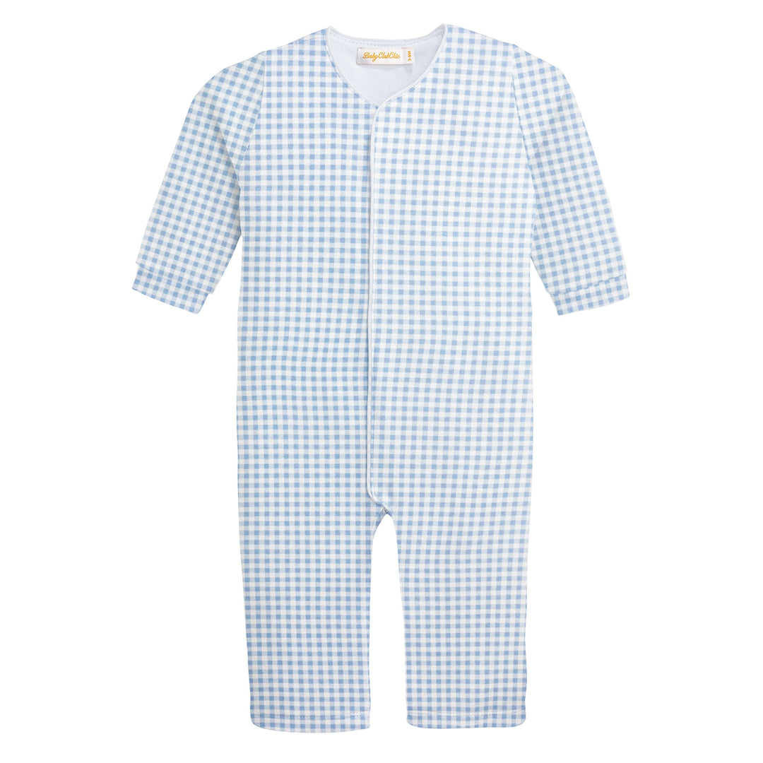 Light Blue Minichecks, Coverall w/ Piping
