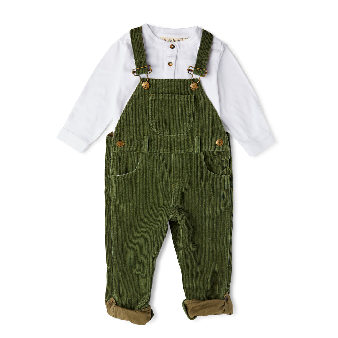 Chunky Cord Dungarees, Forest Green