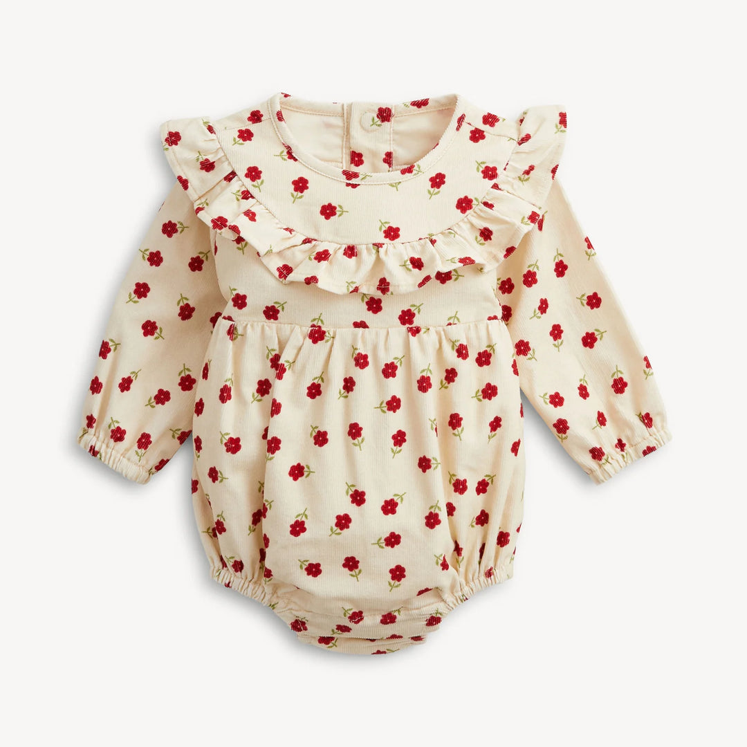 Corduroy Bubble Romper, Red Floral