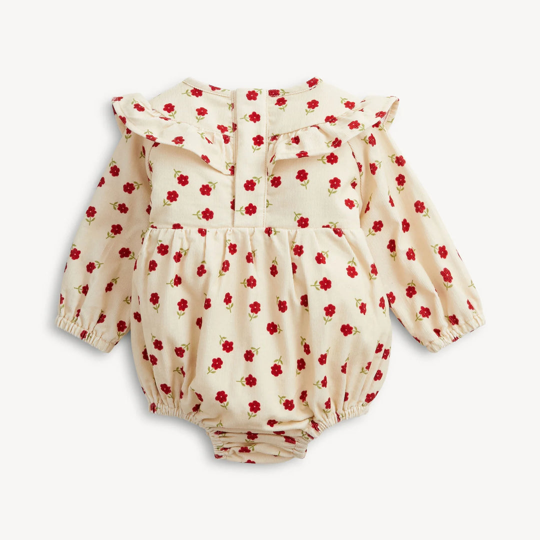 Corduroy Bubble Romper, Red Floral