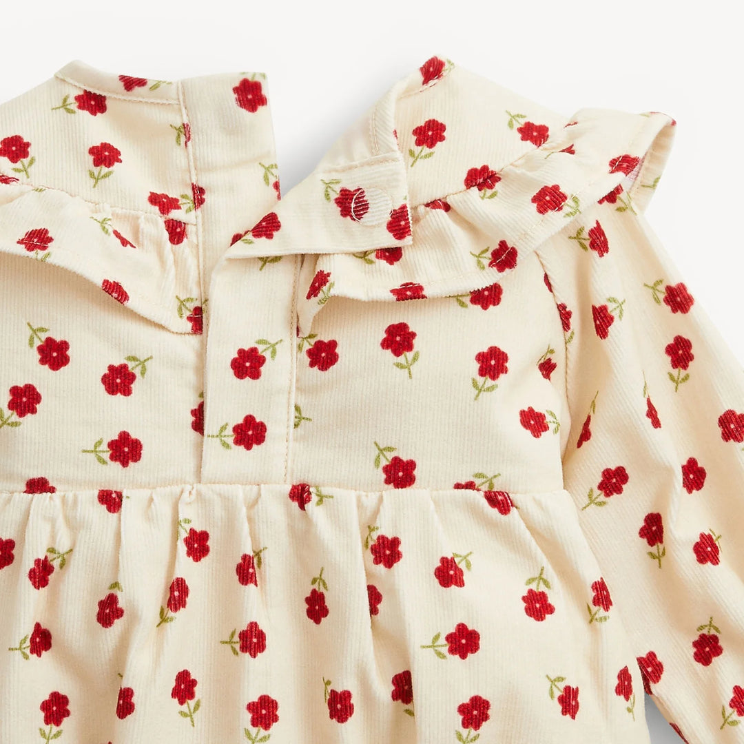 Corduroy Bubble Romper, Red Floral