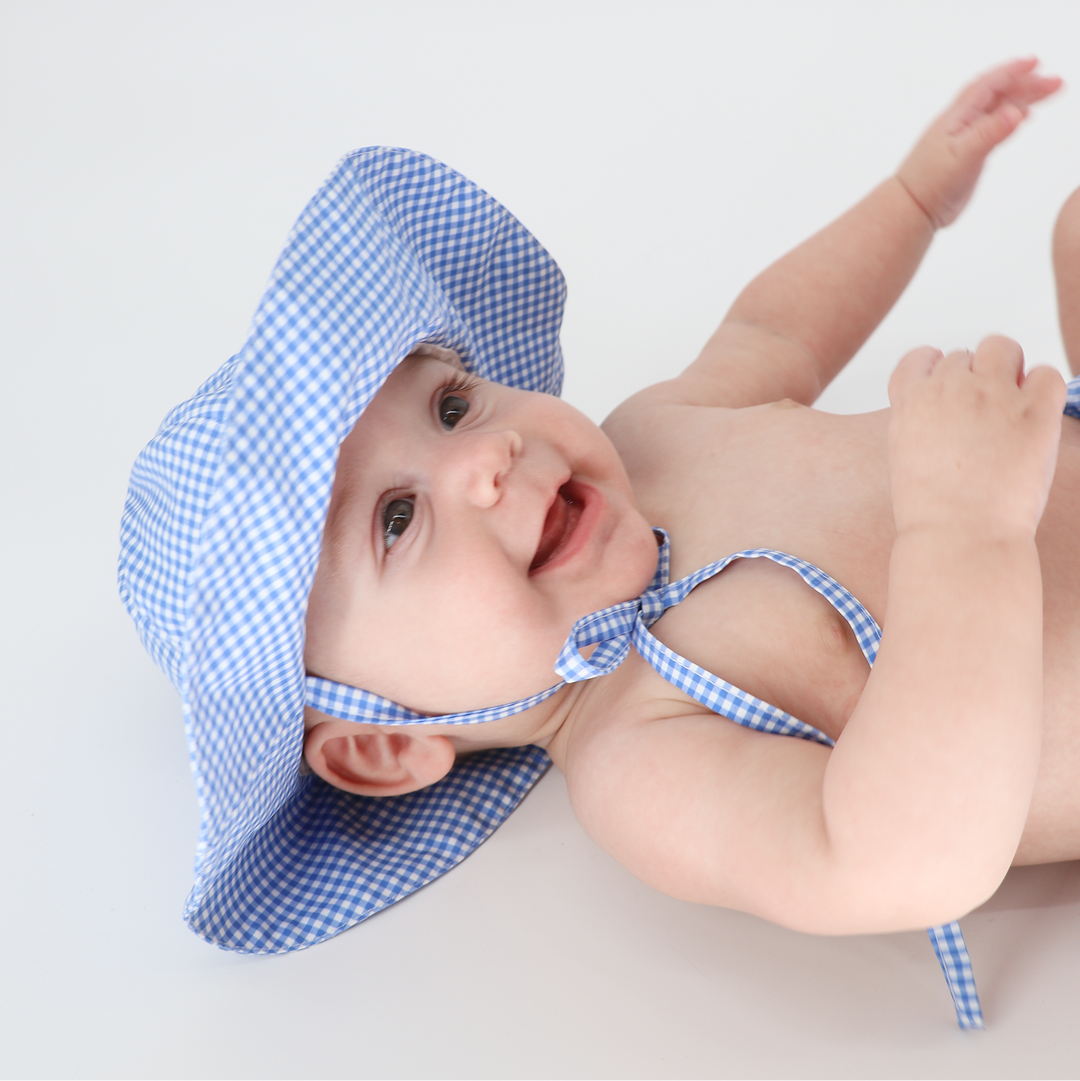 Sun Hat, Micro Blue Gingham