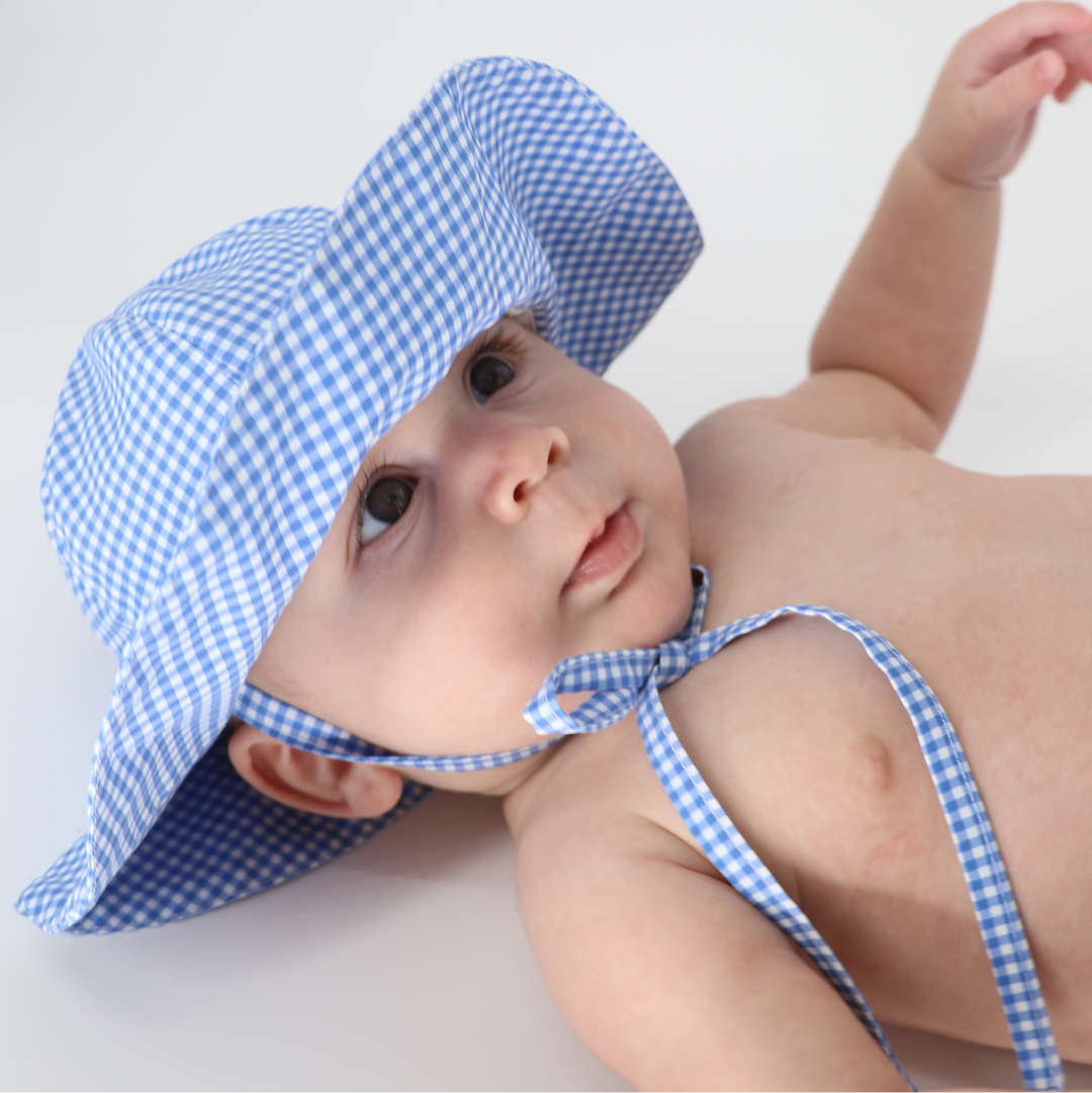 Sun Hat, Micro Blue Gingham