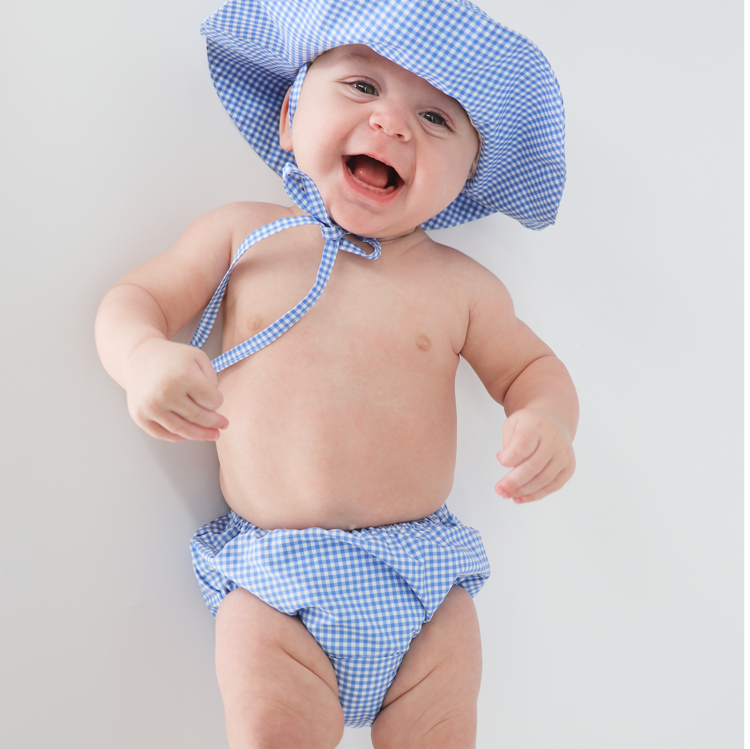 Sun Hat, Micro Blue Gingham