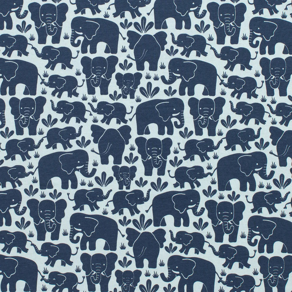 French Terry Blanket, Elephant Herd Navy