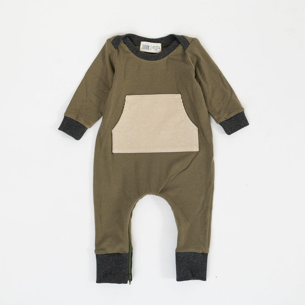 Bamboo Zipper Romper, Olive Stone