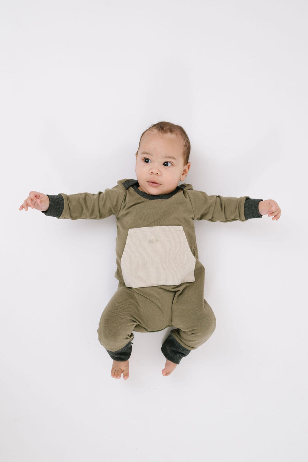 Bamboo Zipper Romper, Olive Stone