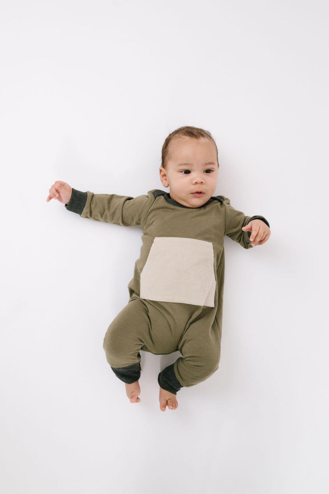 Bamboo Zipper Romper, Olive Stone