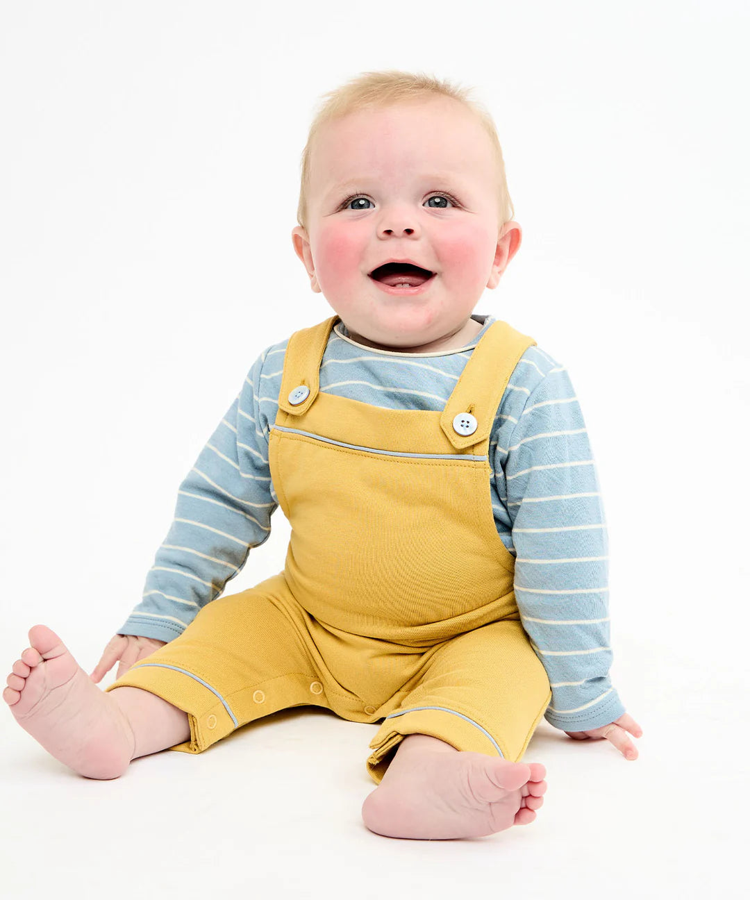 Edward Baby T-Shirt, Dusty Blue Fine Stripe