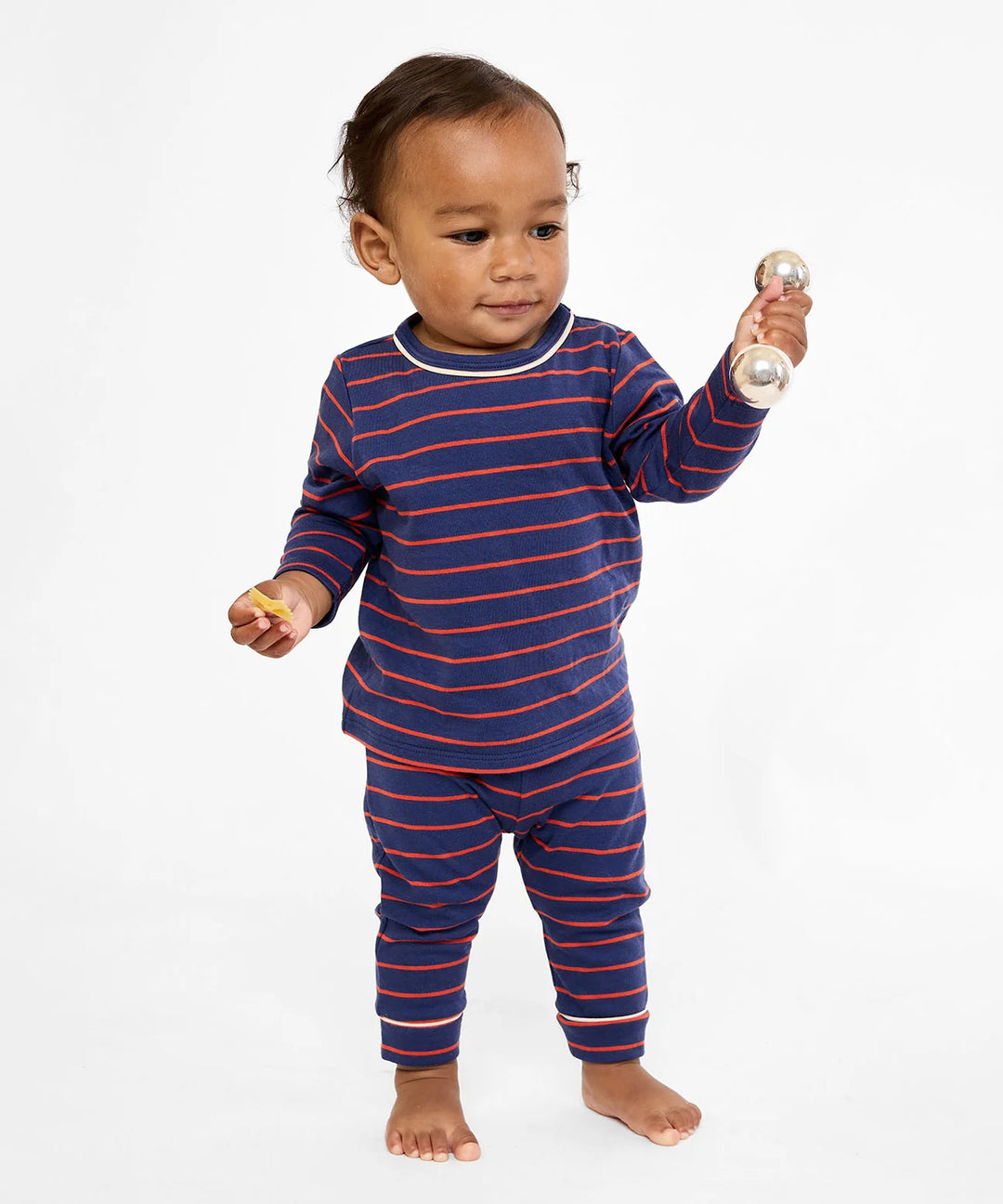 Edward Baby T-Shirt, Navy Fine Stripe