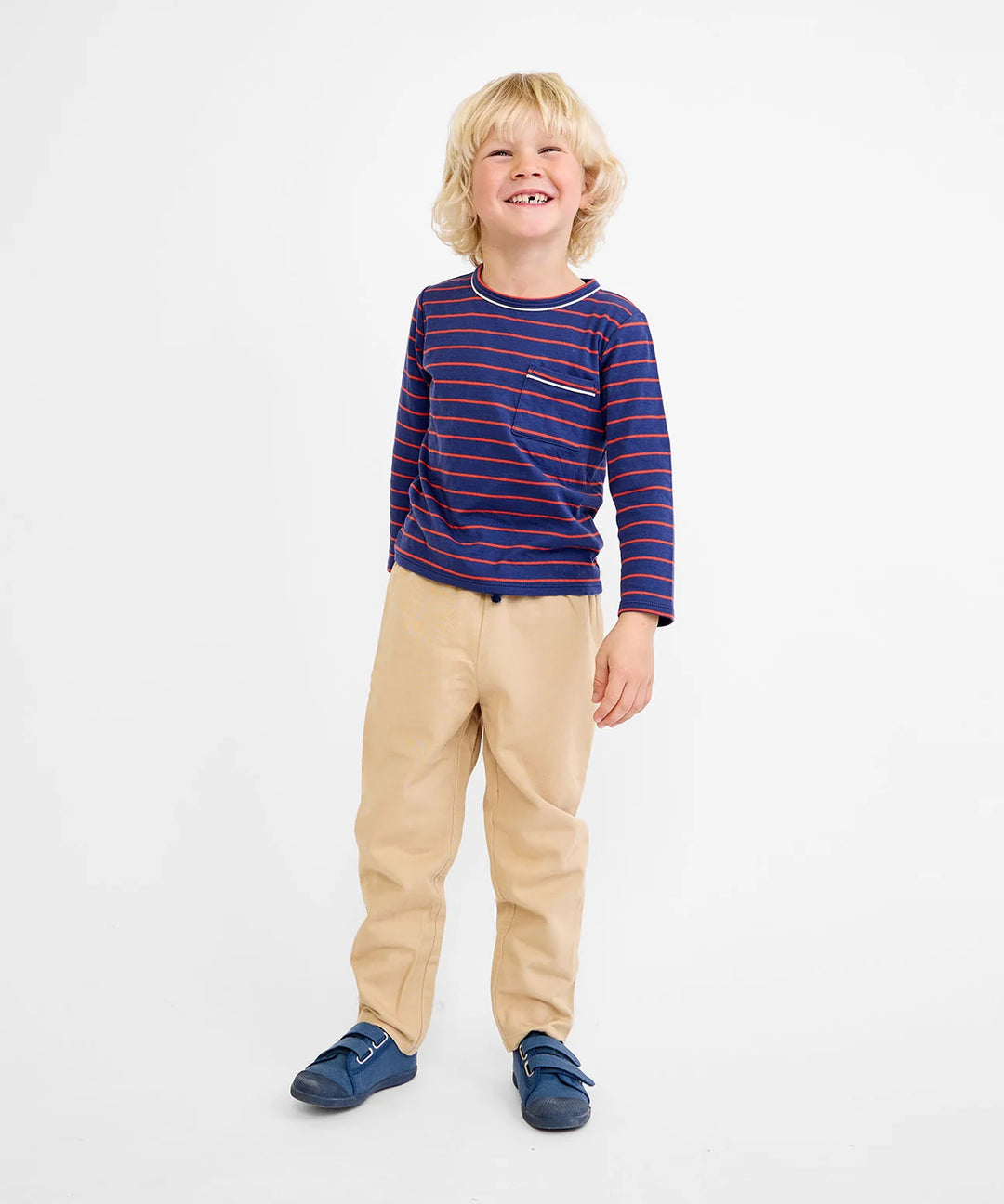 Edward T-Shirt, Navy Fine Stripe