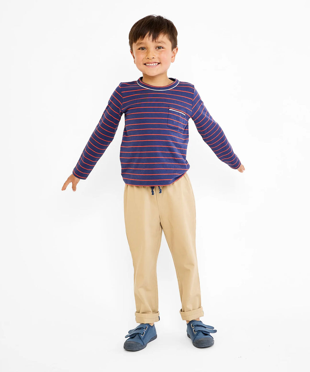 Edward T-Shirt, Navy Fine Stripe