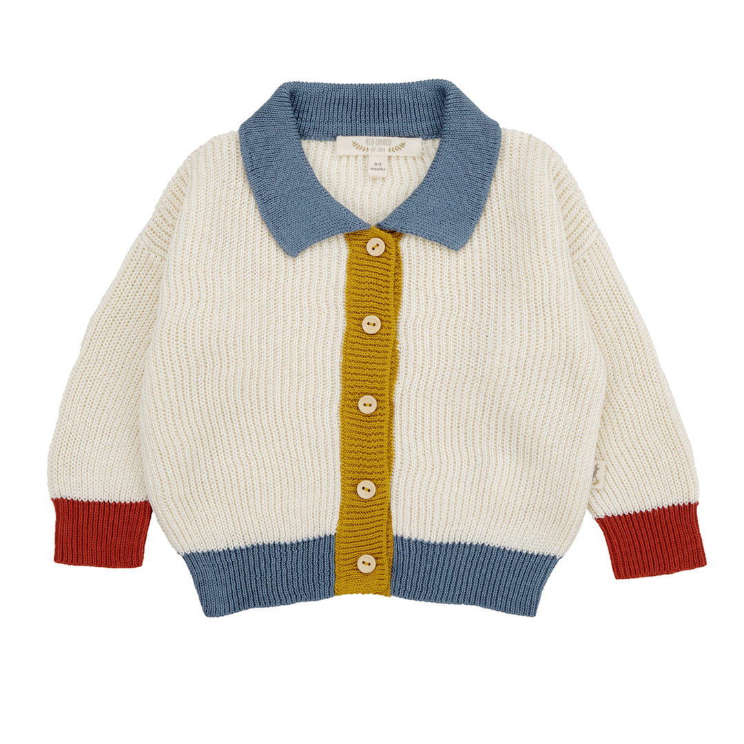 Knit Cardigan, Color Block - Ivory