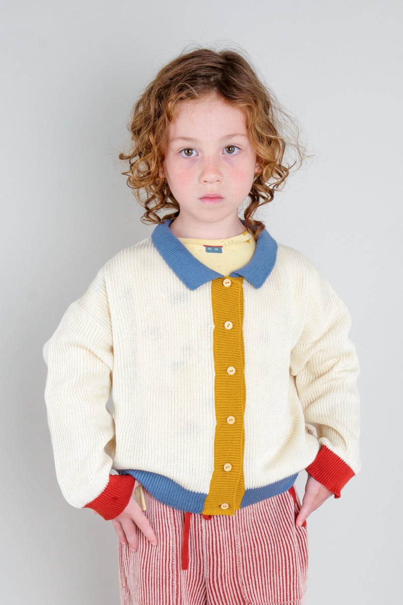 Knit Cardigan, Color Block - Ivory